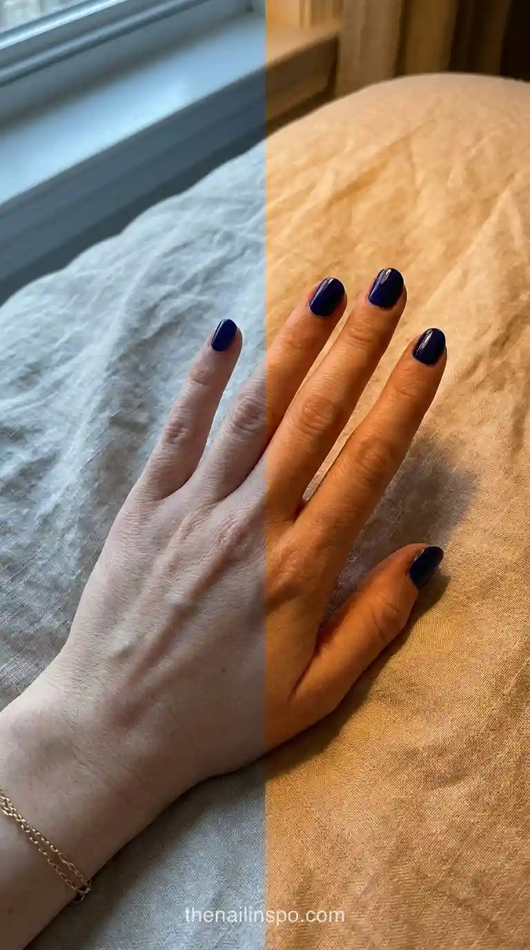 Blue Nail Color Window Vs Lamp Light