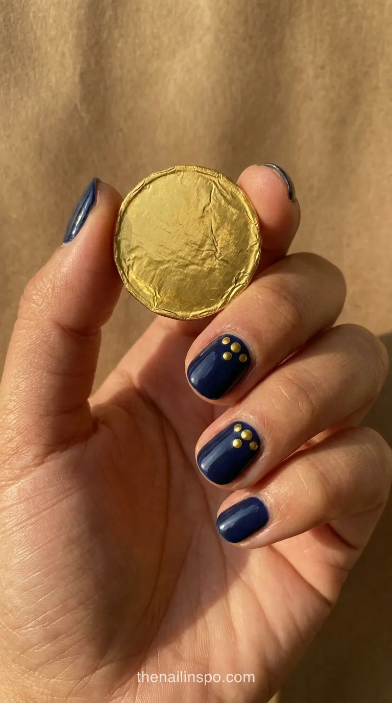 Navy Chrome Round Nails