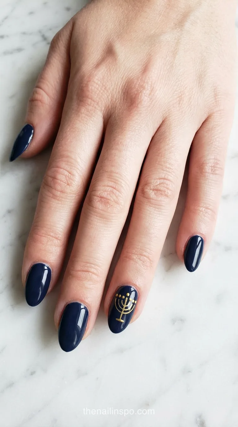 Navy Glossy Almond Nails