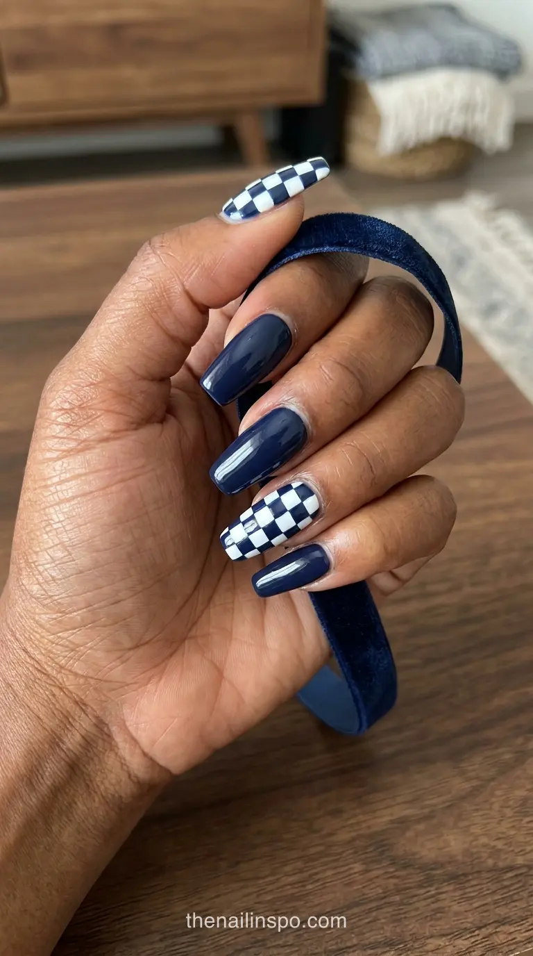 Navy Glossy Coffin Nails