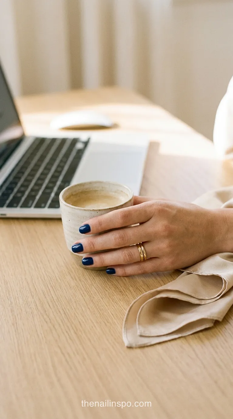 Navy Short Nails Office Desk