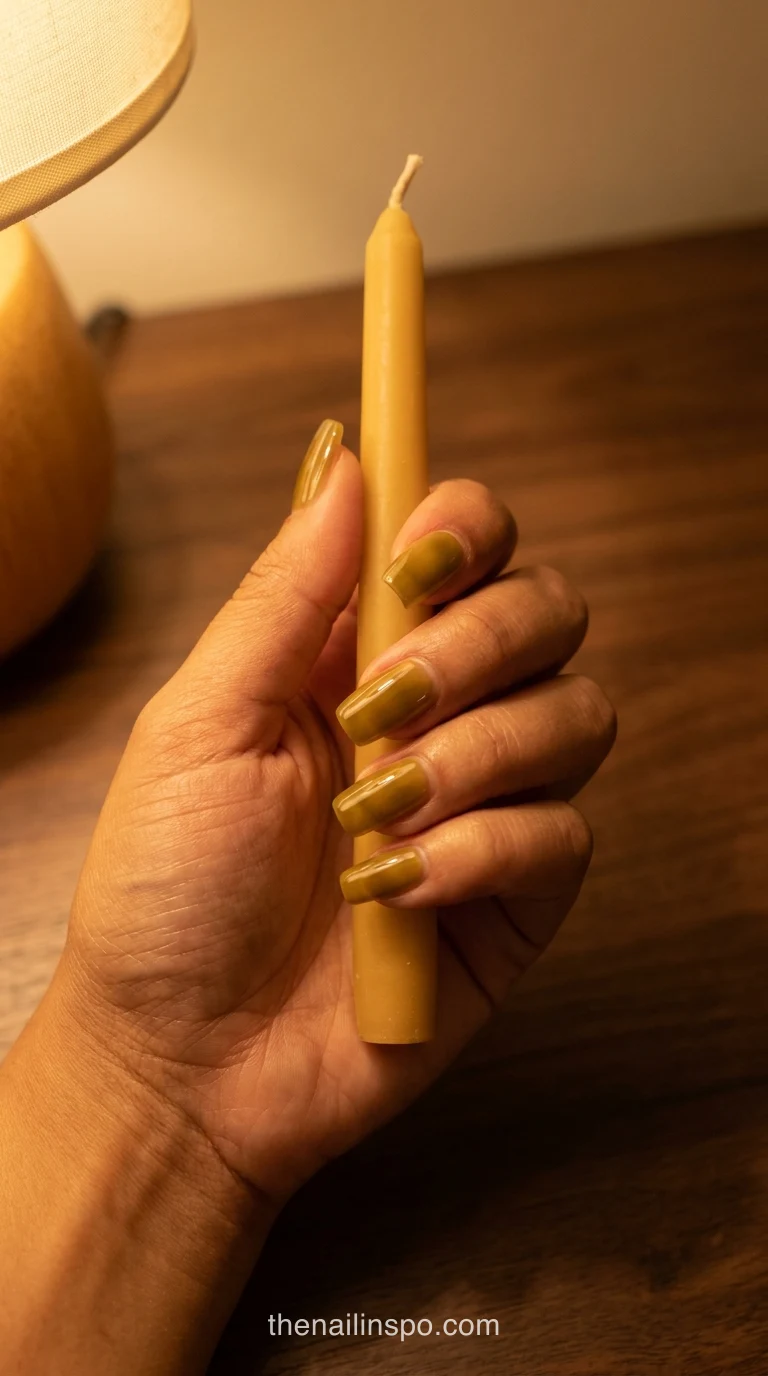 Olive Gold Jelly Square Nails