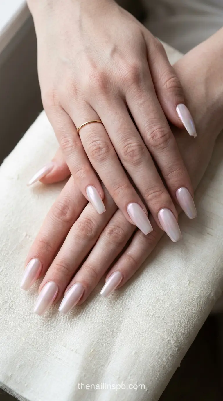 Pearl Chrome Coffin Nails